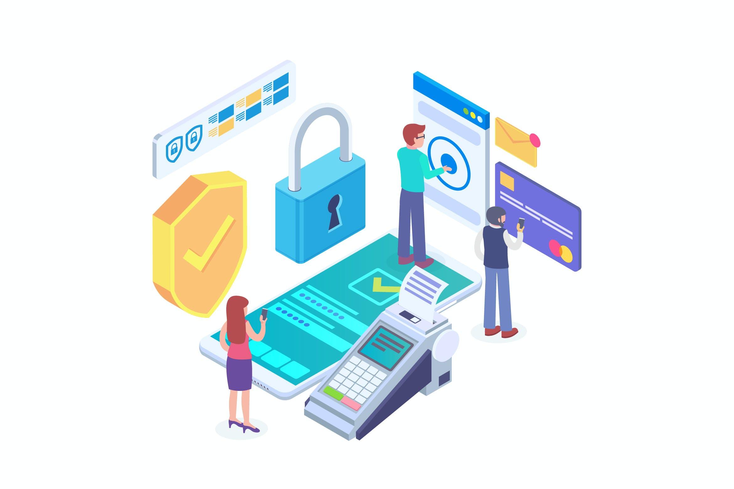 支付安全主题等距矢量概念插画 Payment Security Isometric Vector 2