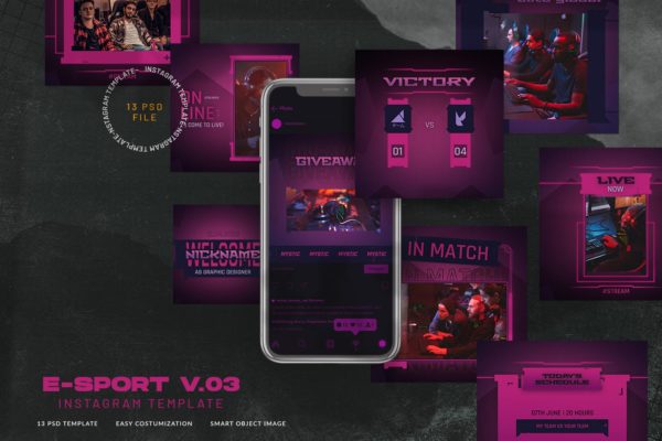 电子体育竞技&游戏主题Instagram社交推广素材v03 eSport & Gaming Instagram Template V.03