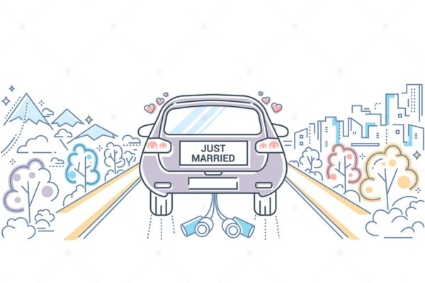 蜜月旅行主题线性设计风格矢量插画 Honeymoon – line design style illustration