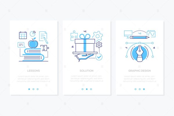 企业服务主题线性设计风格APP启动页插画 Services – set of line design style web banners