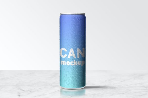 水滴效果250毫升易拉罐外观设计样机模板 Can 250ml (Slim) – Package Mock-up