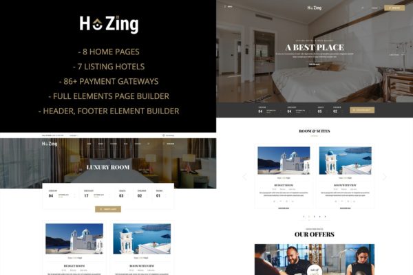 酒店在线预订网站WordPress主题模板 Hozing – Hotel Booking WordPress Theme