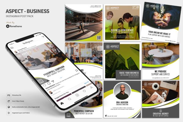 创意企业社交宣传推广贴图设计PSD模板 Aspect – Creative Business Instagram Post HR