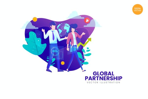 全球伙伴关系主题APP&网站设计矢量概念插画 Global Partnership Vector Illustration Concept