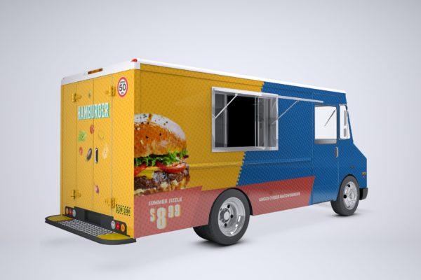 摆摊小吃车/快餐车外观印花图案设计样机 Food Truck Mock-Up