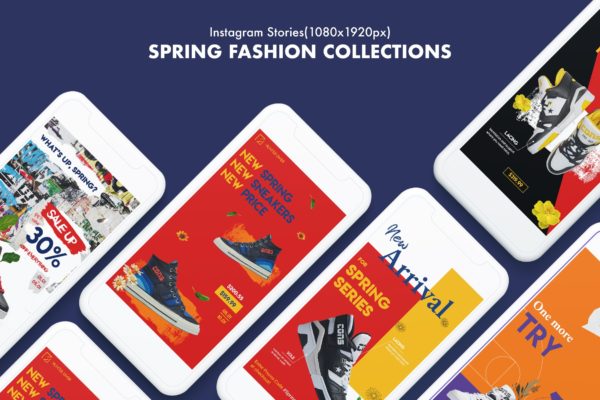 春季系列撞色背景Instagram故事贴图模板 Spring Collections Instagram Stories