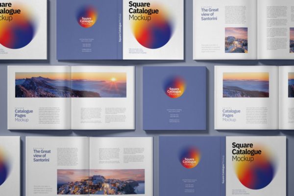 方形目录产品画册设计效果图样机 Square Catalogue Mockup