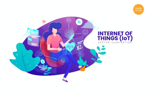 物联网IoT主题APP&网站设计矢量插画 Internet of Things (IoT) Vector Illustration