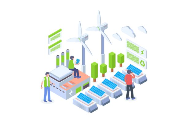 绿色能源科技等距矢量概念插画 Green Energy Technology Isometric Vector