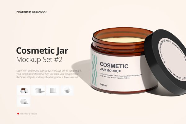 面霜化妆品塑料罐包装设计样机模板集v2 Cosmetic Jar Mock-up Set 2