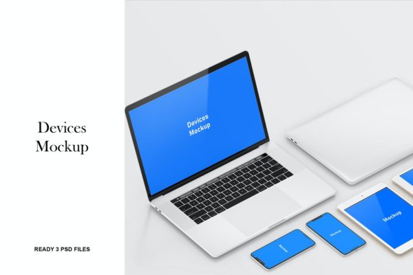 多设备屏幕UI设计演示透视图样机 Perspective Devices Mockup