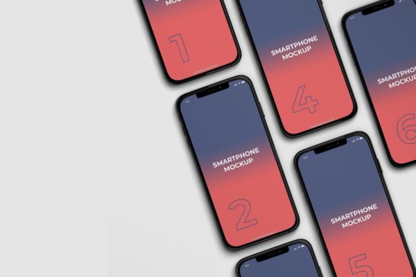 iPhone X屏幕UI界面设计演示等距视图样机模板 Phone X Mockups