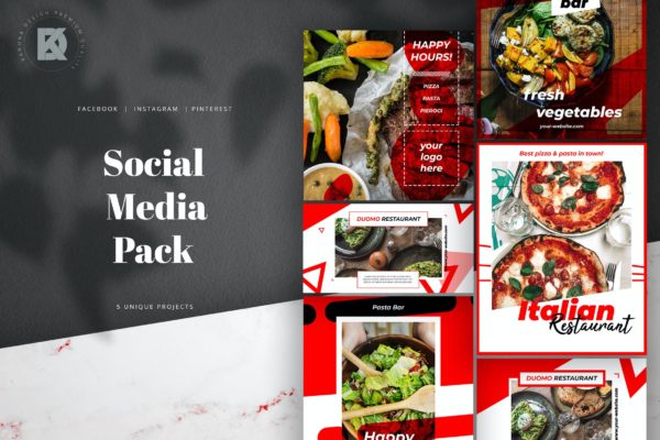 美食&餐厅社交推广Banner广告图设计模板 Food & Restaurant Social Media Pack