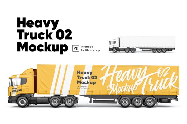 重型卡车车身广告设计效果图样机 Heavy Truck 02 Mockup