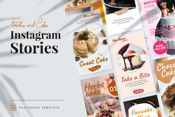 轻食咖啡店社交网站广告设计模板 Foodie and Cake Instagram Stories Template
