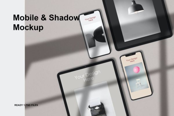 优雅设计作品手机&平板电脑屏幕预览图样机 Mobile & shadow Mockup