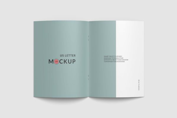 开页效果美国信纸尺寸宣传册内页设计样机模板 Opened US Letter size brochure mockup