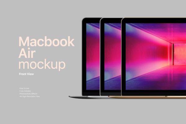 三屏MacBook Air笔记本电脑应用UI展示样机模板 Laptop Mock-Up