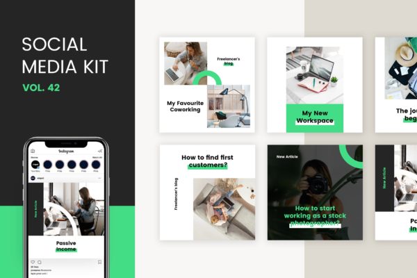 居家办公社交媒体广告图设计模板v42 Social Media Kit (Vol.42)