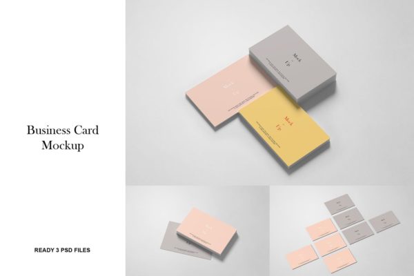 简约风企业名片设计等距网格效果图样机 Business Card Mockup