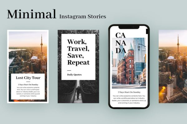 欧洲旅行日志社交分享Instagram故事模板 Minimal Travel Instagram Stories