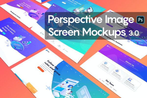 等轴测透视图屏幕网站展示样机模板3.0 Perspective Image Screen Mockups 3.0