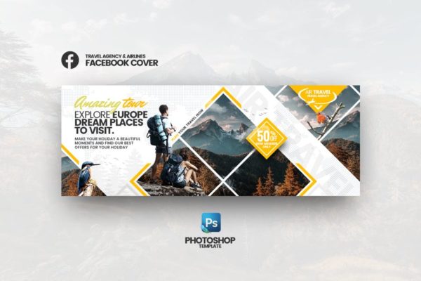 旅行社旅游代理服务社交媒体主页封面设计模板 Air Travel – Travel Agency Facebook Cover Template
