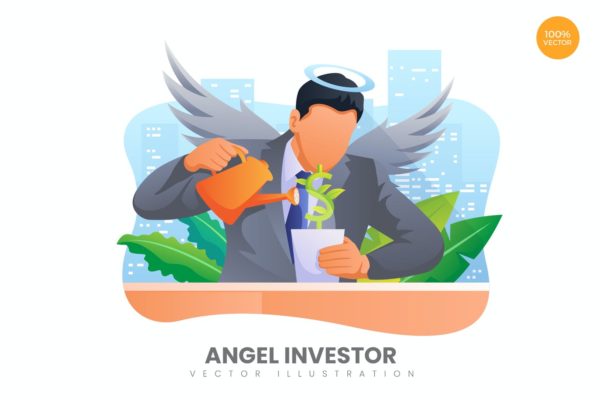 天使投资人主题APP&网站设计矢量概念插画 Angel Investor Vector Illustration Concept