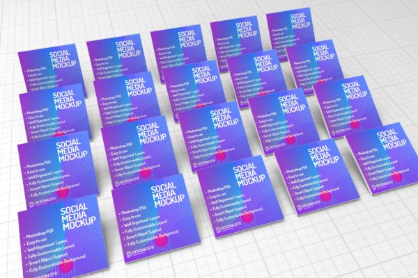 社交媒体方形贴图等距排列展示样机模板 Square Social Media – Mockup Template