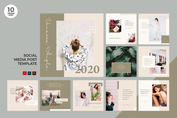 优雅时尚品牌推广社交媒体PSD&AI模板 Elegant Fashion Social Media Kit PSD & AI Template