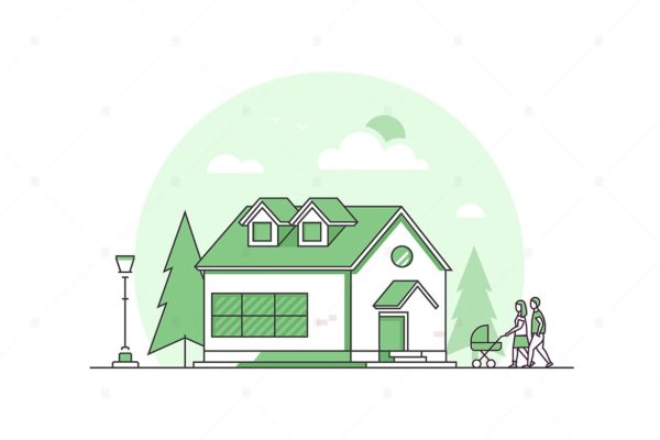 安居乐业主题线性设计风格矢量插画 Cottage house – line design style illustration