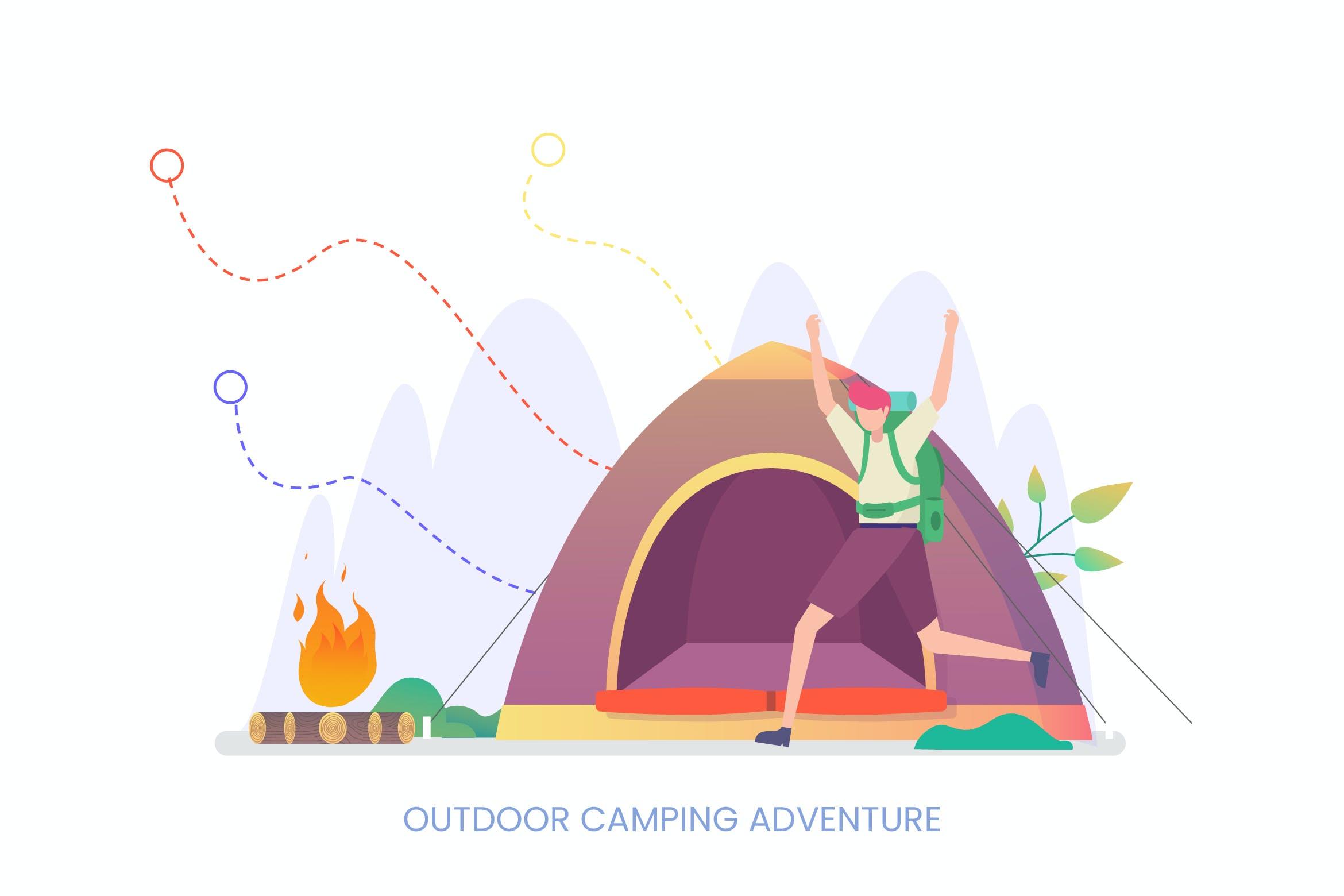 户外露营探险矢量插画素材 Outdoor Camping Adventure Vector Illustration
