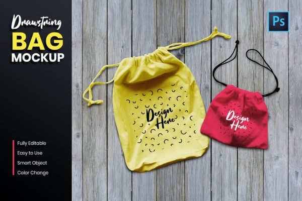 拉绳袋外观设计图样机模板 Drawstring Bag Mockup