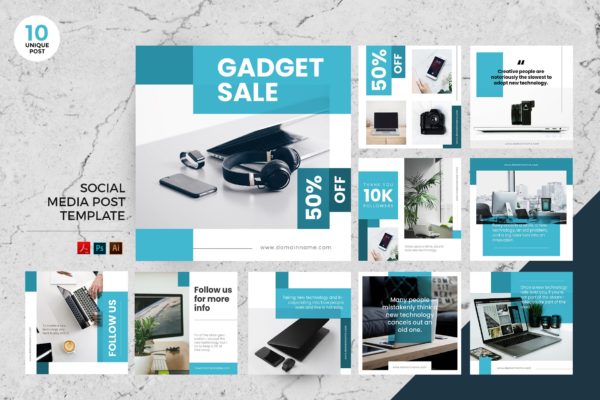 电商促销活动推广社交媒体PSD&AI模板 Gadget Sale Social Media Kit PSD & AI Template