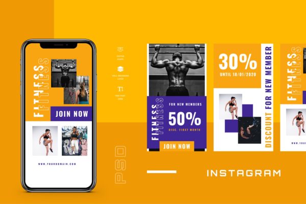 运动健身俱乐部促销主题Instagram故事社交媒体素材 Tweleve – Instagram Stories – Social Media Kit