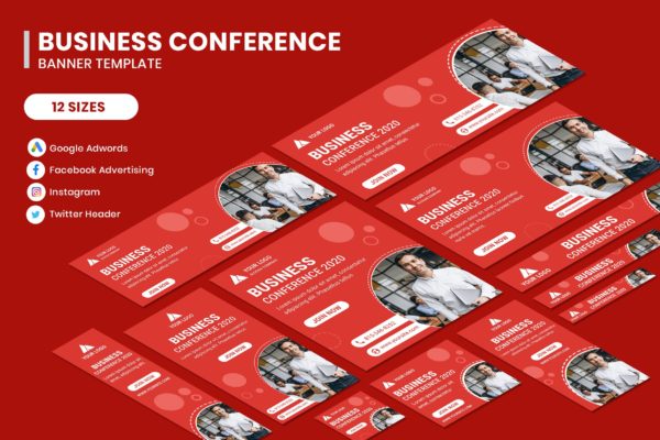 讲座会议论坛主题谷歌百度广告联盟网站Banner广告设计模板v1 Business Conference Google Adwords Banner Template