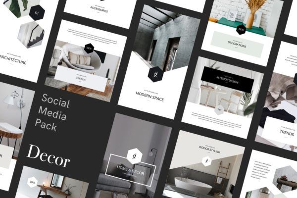 室内装饰设计品牌社交广告图片设计模板 Decor Social Media Pack