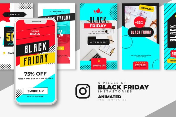 时尚多元素拼贴风Instagram故事贴图模板 Animated Black Friday Instagram Stories