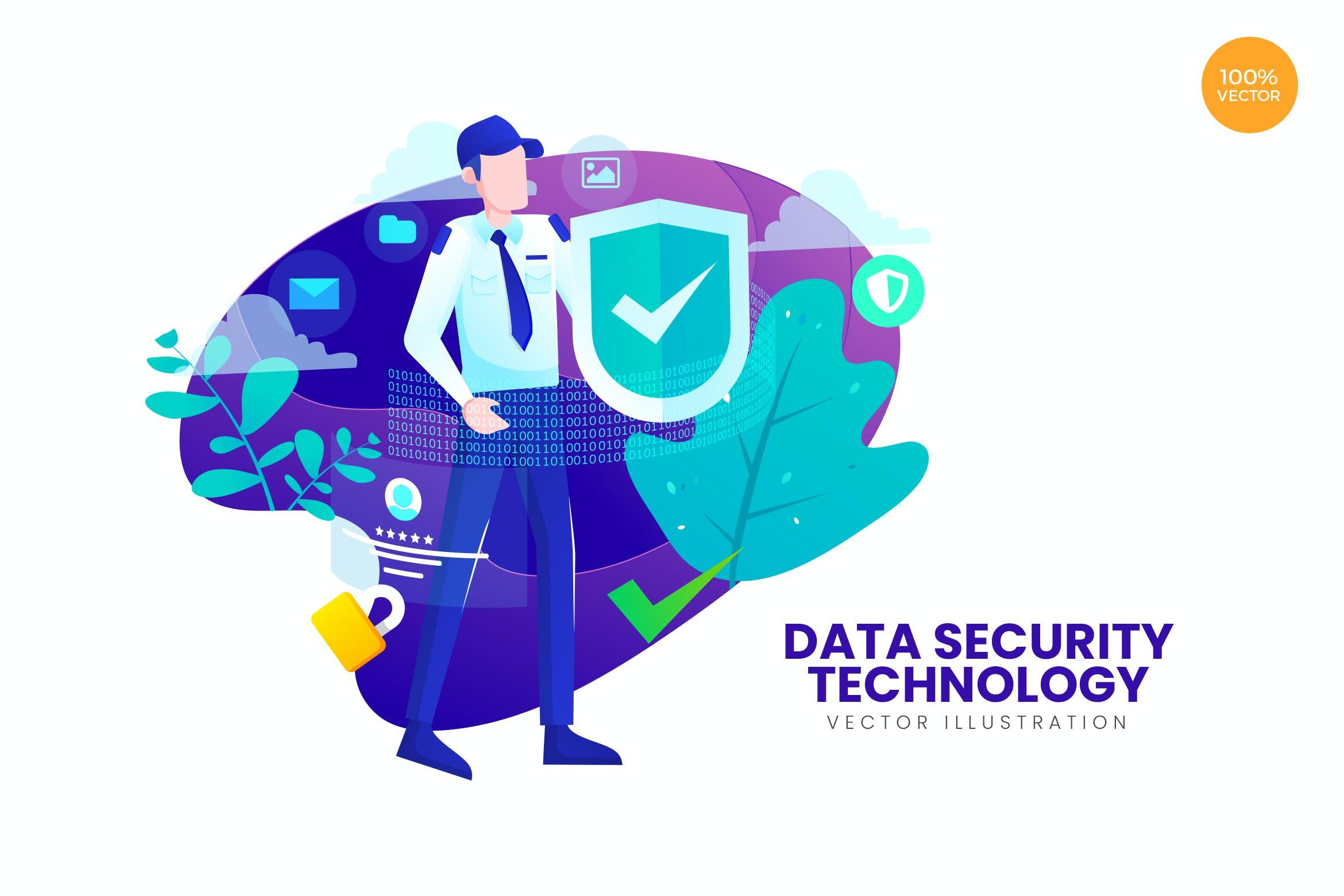 数据安全技术主题APP&网站设计矢量插画 Data Security Technology Vector Illustration