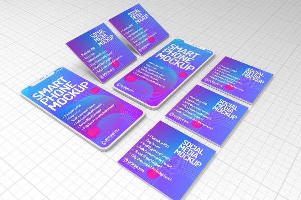 电子设备手机屏幕组合样机模板 Digital Media Square – Innovative Mockup Template