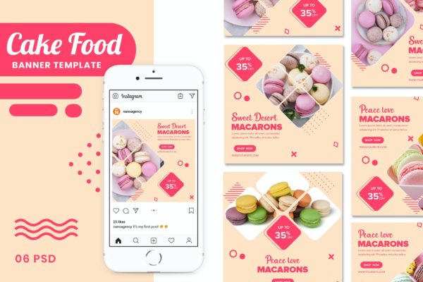 蛋糕点心品牌推广多平台广告Banner模板 Cake Food Banner Templates