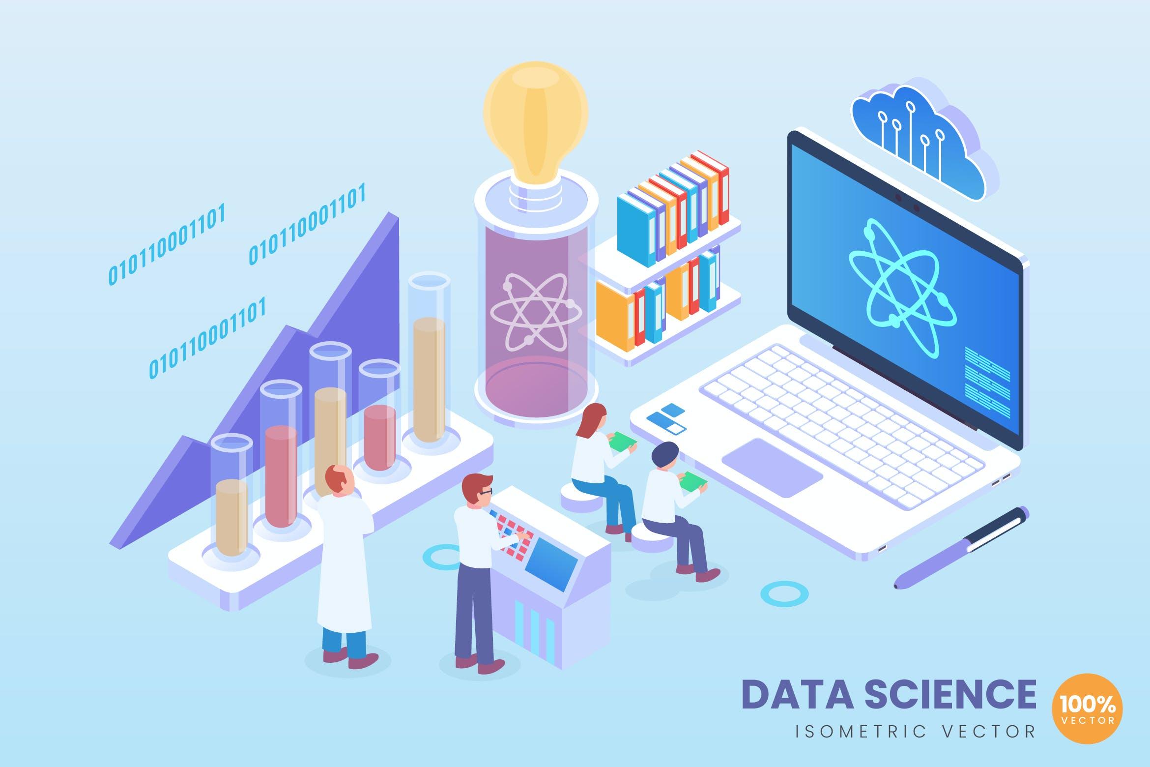 数据科学主题矢量等距概念插画 Isometric Data Science Vector Concept