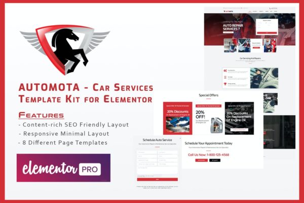 汽车维修服务中心网站WordPress主题模板[for Elementor] Automota – Car Repair Services Template Kit