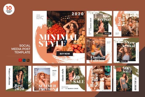夏装新品上市推广社交媒体PSD&AI模板 Summer Fashion Social Media Kit PSD & AI Template