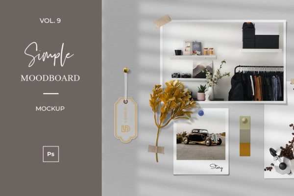 简单的照片墙心情板/情绪板样机vol.9 Simple Mood Board Mock Up Vol. 9