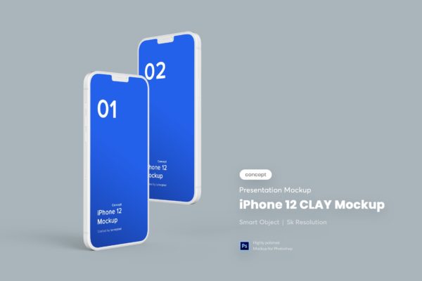 iPhone 12概念机黏土材质样机模板 Clay iPhone 12 Mockup