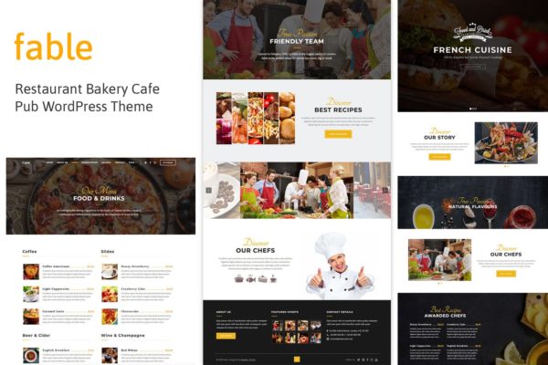 餐厅/面包店/咖啡厅/酒吧适用WordPress主题模板 Fable – Restaurant Bakery Cafe Pub WordPress Theme
