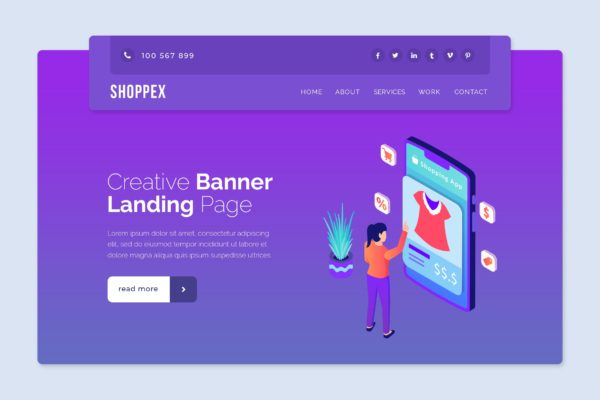 在线购物主题网站Banner图设计PSD模板 Shoppex – Hero Banner Template