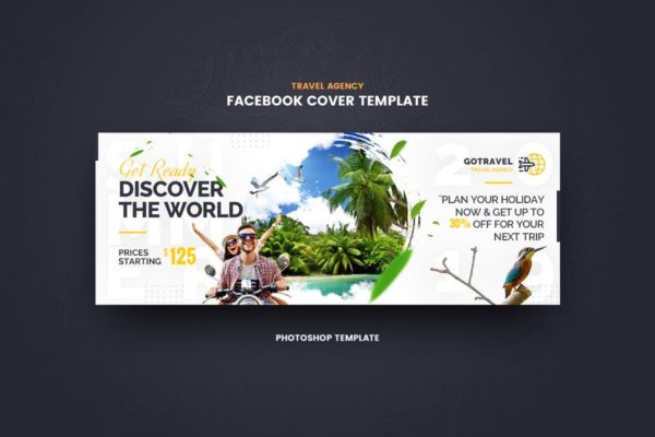 旅行旅游主题社交媒体主页封面设计模板 GoTravel Facebook Cover Template