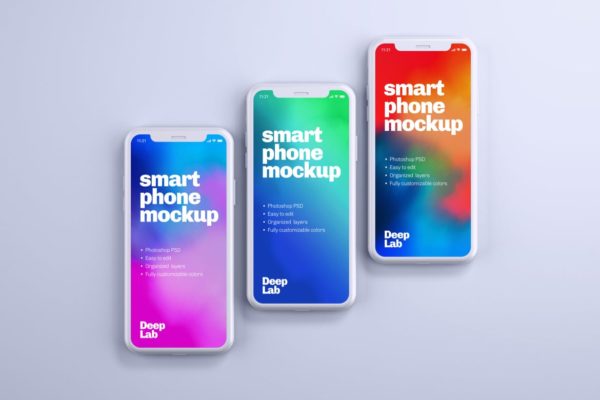 iPhone 11 Pro手机多屏幕预览效果图PSD样机模板 iPhone 11 Pro Clay Mockup